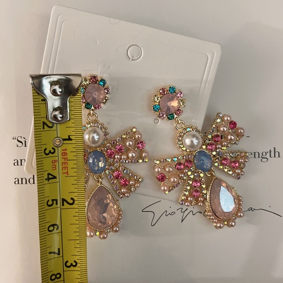 Bow Tie Earrings | Created Pearl Chandelier Earrings - Picture 4 of 5